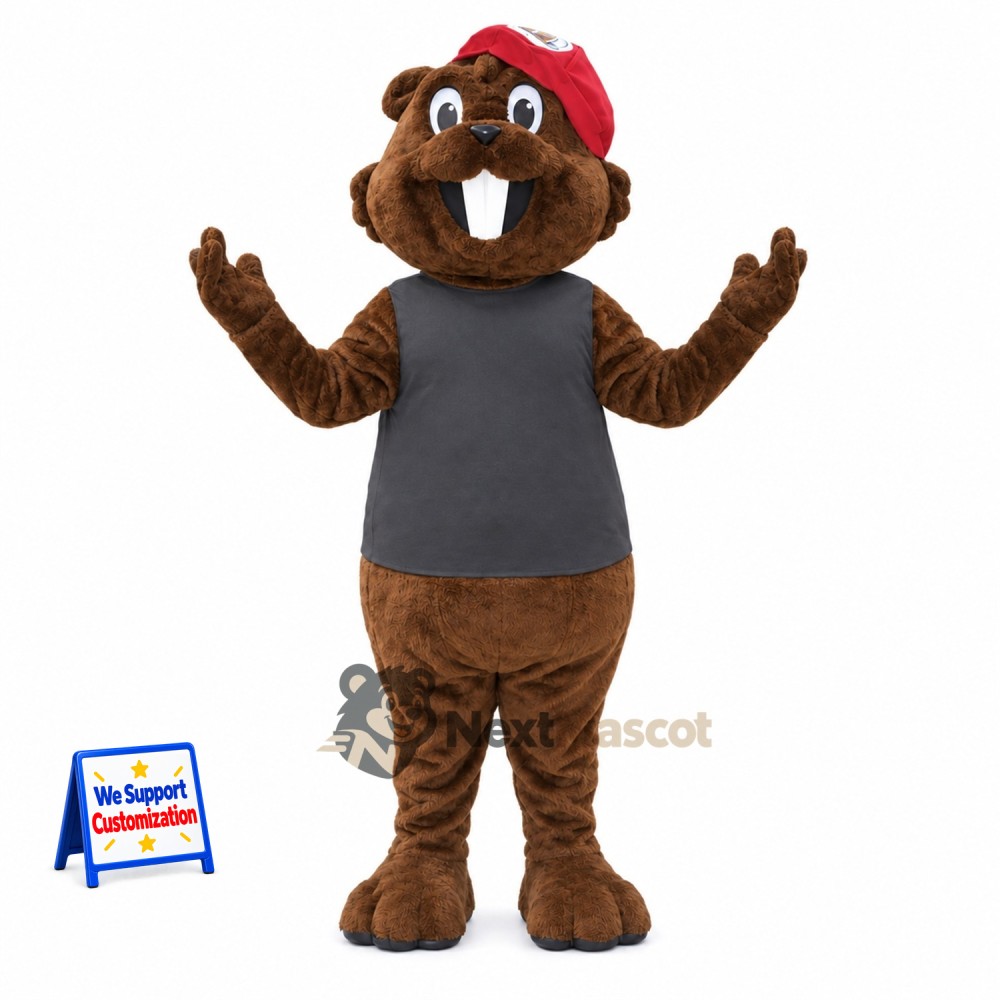 Beaver Mascot Costume - Red Cap Beaver Mascot Costume - Red Cap