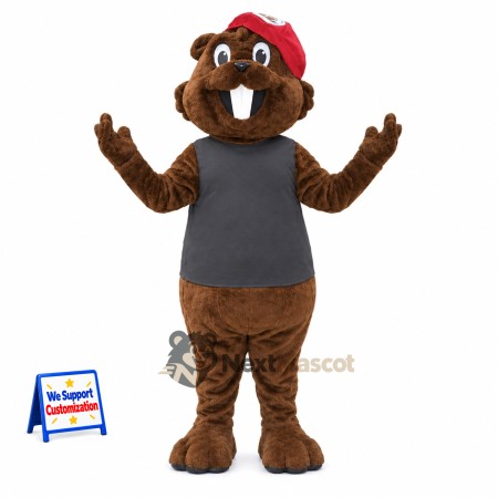 Beaver Mascot Costume - Red Cap Beaver Mascot Costume - Red Cap