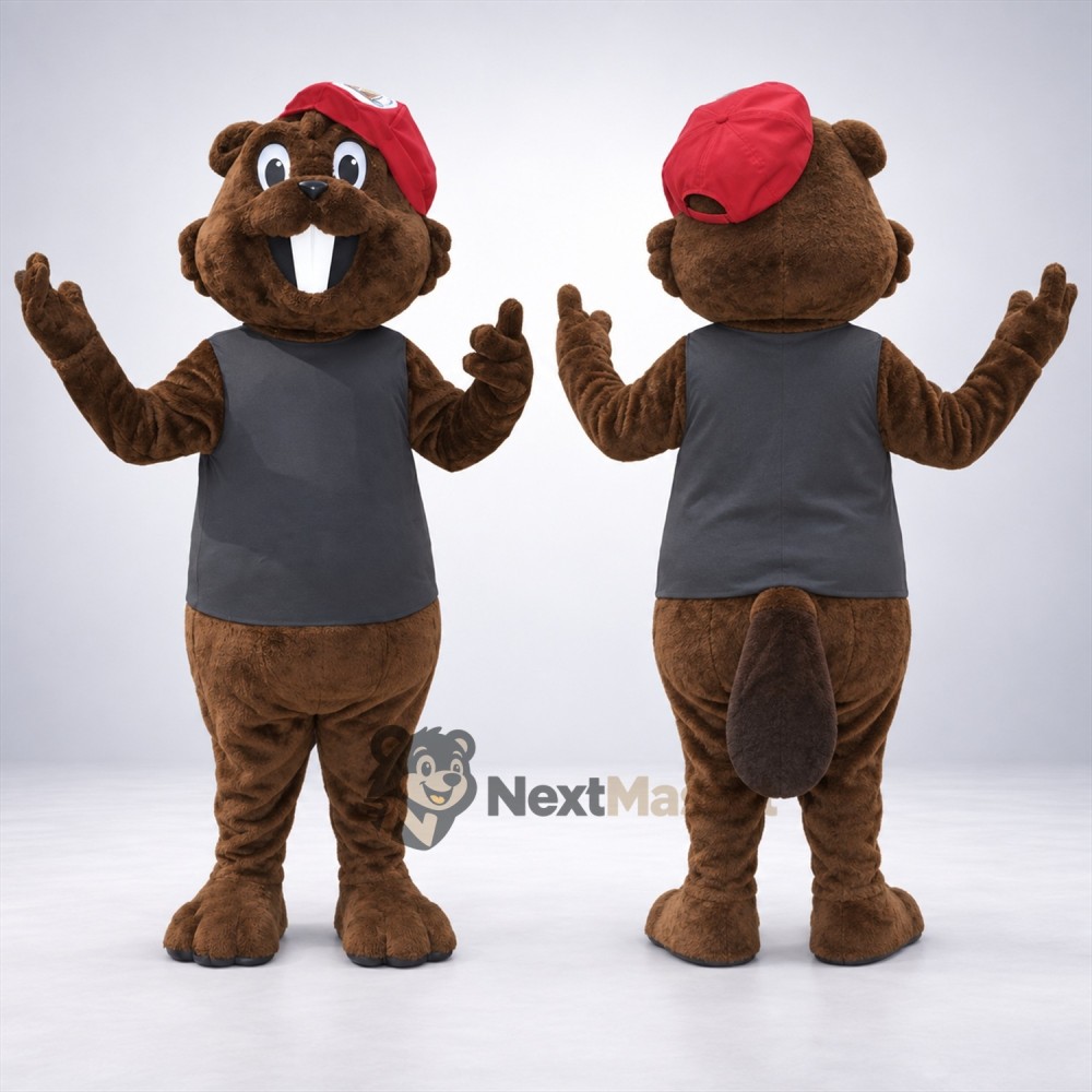 Beaver Mascot Costume - Red Cap Beaver Mascot Costume - Red Cap
