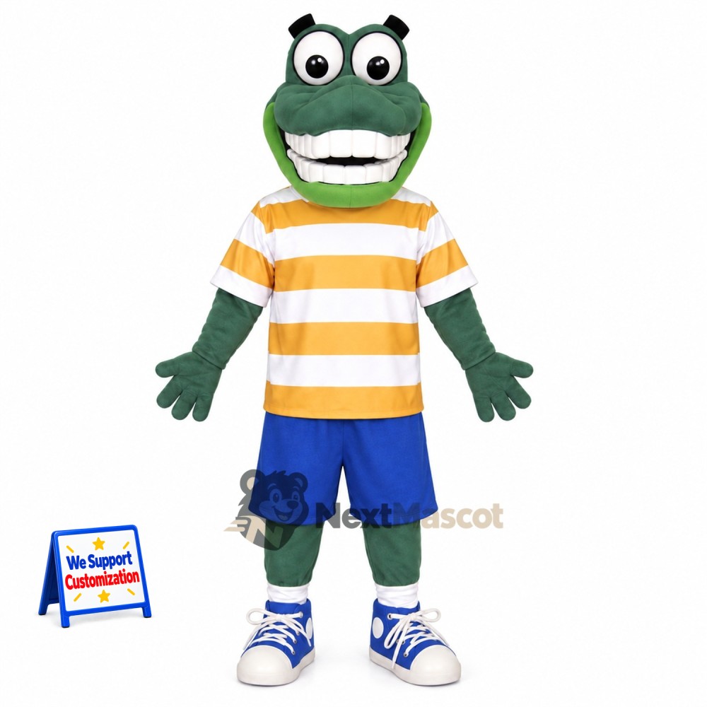 Crocodile Mascot Costume - Striped Shirt for Parades Crocodile Mascot Costume - Striped Shirt for Parades