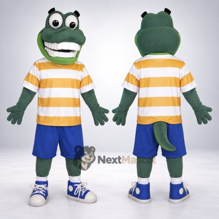 Crocodile Mascot Costume - Striped Shirt for Parades Crocodile Mascot Costume - Striped Shirt for Parades
