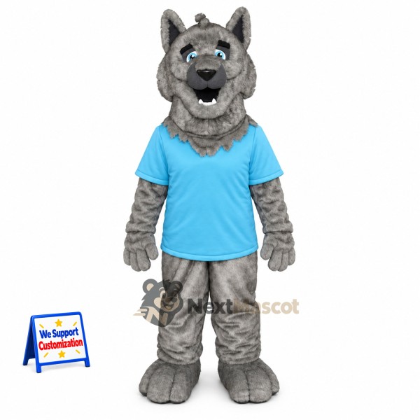 Wolf Mascot Costume - Blue Shirt