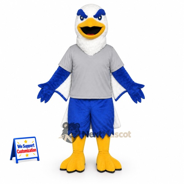 Eagle Mascot Costume - Blue, Gray Shirt