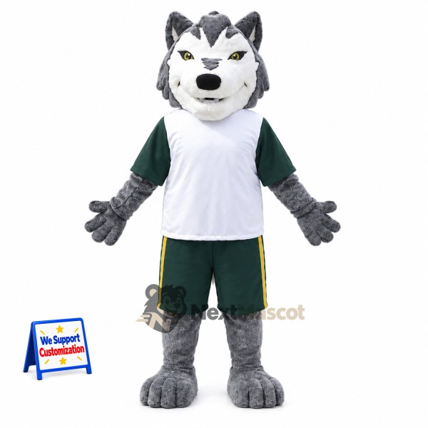 Wolf Mascot Costume - White and Green Uniform