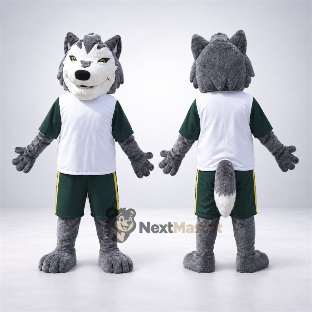 Wolf Mascot Costume - White and Green Uniform Wolf Mascot Costume - White and Green Uniform