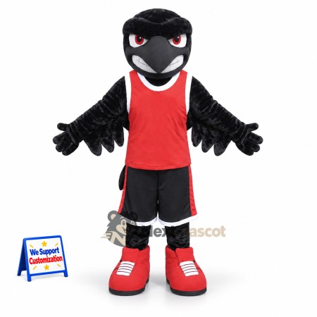 Falcon Mascot Costume - Black, Red Vest