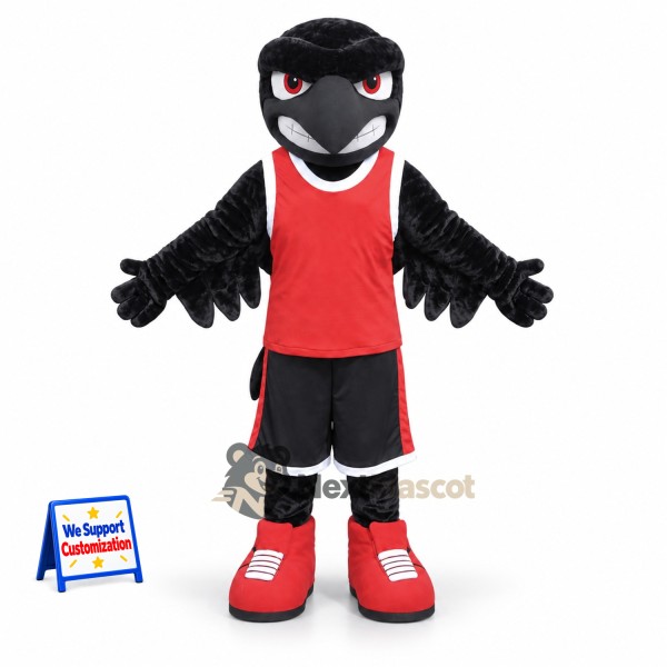 Falcon Mascot Costume - Black, Red Vest