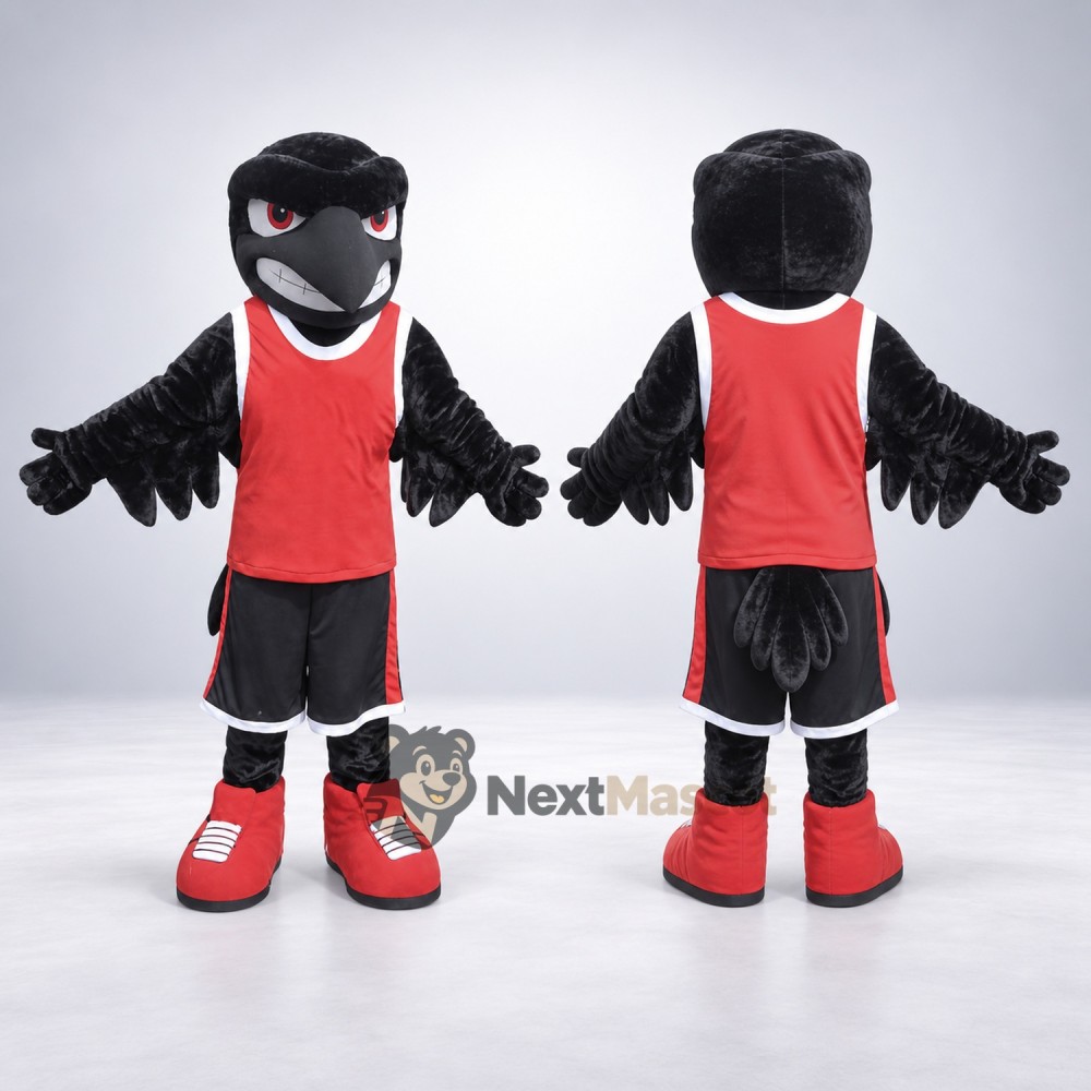 Falcon Mascot Costume - Black, Red Vest