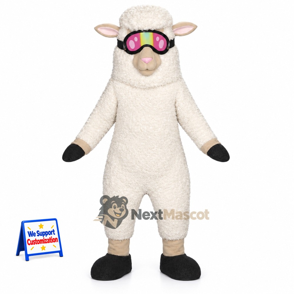 Sheep Mascot Costume - White, Sunglasses