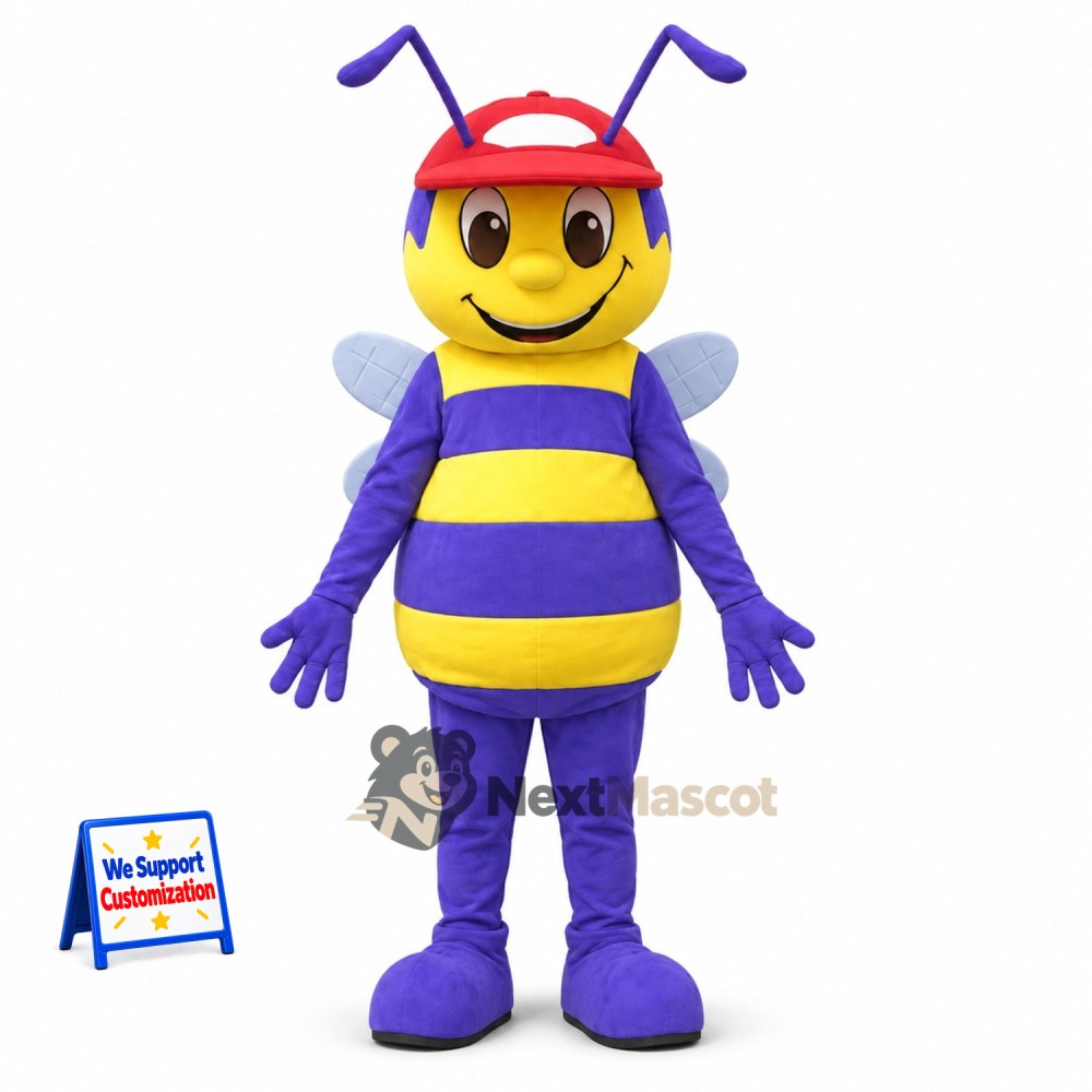 Bee Mascot Costume - Purple and Yellow, Red Cap