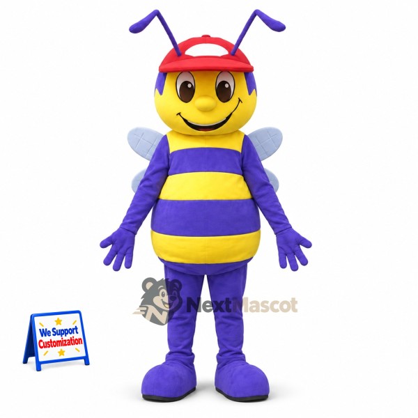 Bee Mascot Costume - Purple and Yellow, Red Cap