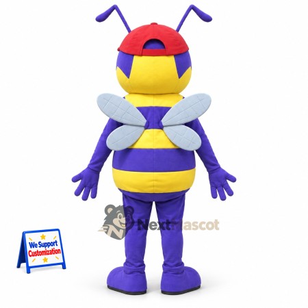 Bee Mascot Costume - Purple and Yellow, Red Cap