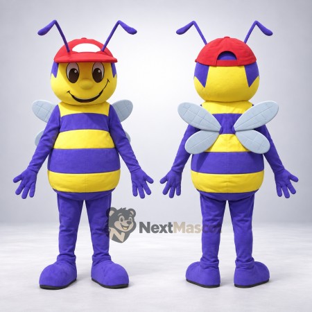 Bee Mascot Costume - Purple and Yellow, Red Cap