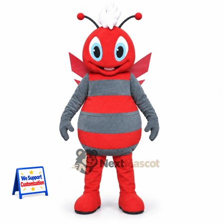 Bee Mascot Costume - Red and Gray, White Hair Bee Mascot Costume - Red and Gray, White Hair