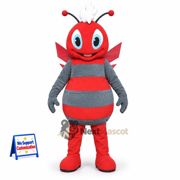 Bee Mascot Costume - Red and Gray, White Hair
