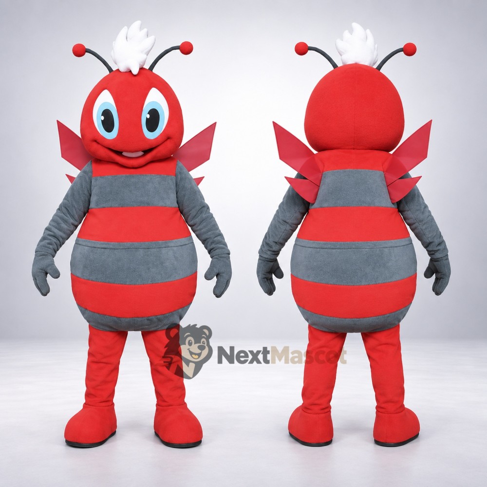 Bee Mascot Costume - Red and Gray, White Hair Bee Mascot Costume - Red and Gray, White Hair