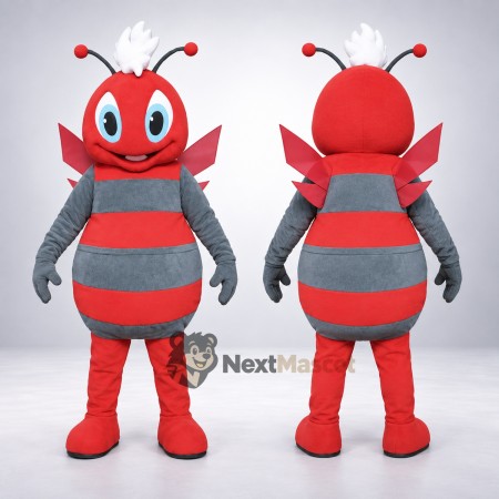 Bee Mascot Costume - Red and Gray, White Hair Bee Mascot Costume - Red and Gray, White Hair