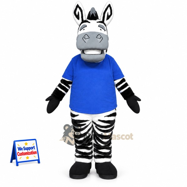 Zebra Mascot Costume - Blue Shirt