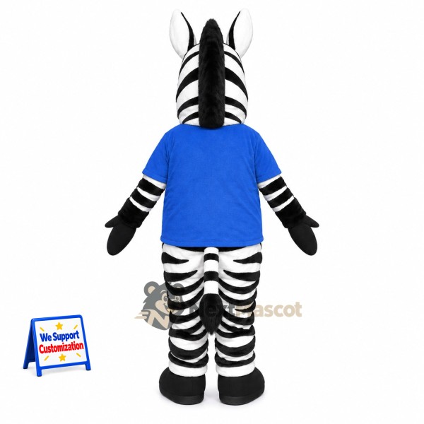Zebra Mascot Costume - Blue Shirt