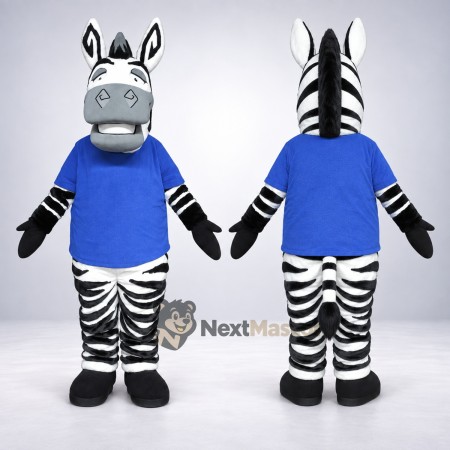 Zebra Mascot Costume - Blue Shirt