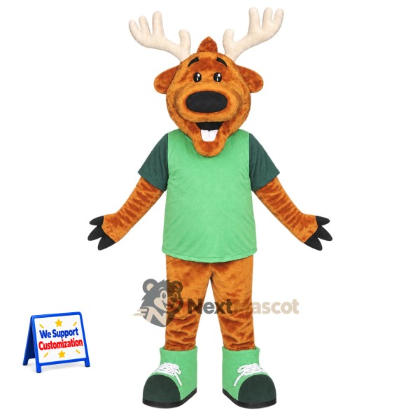 Moose Mascot Costume - Green Shirt