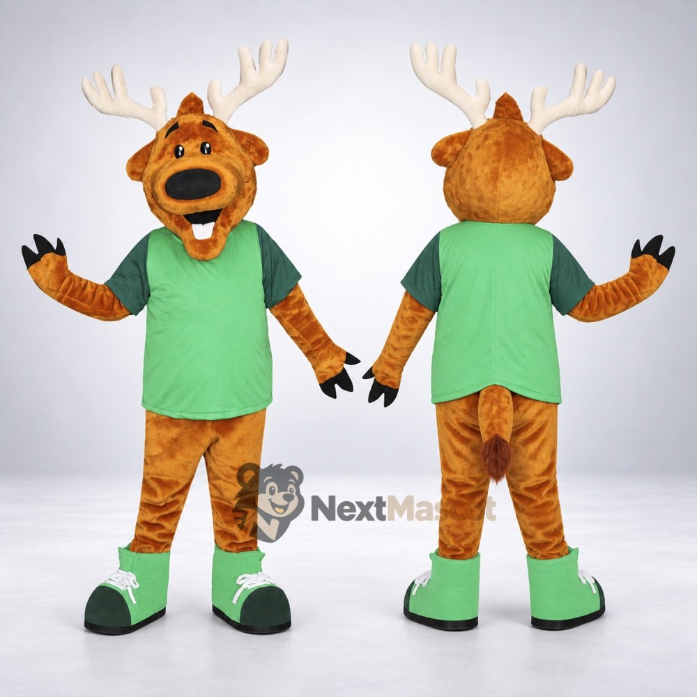 Moose Mascot Costume - Green Shirt