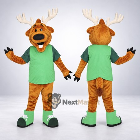 Moose Mascot Costume - Green Shirt