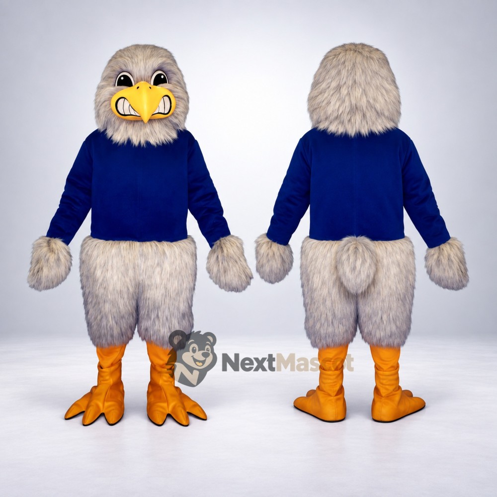 Bird Mascot Costume - Gray, Blue Shirt for Parades Bird Mascot Costume - Gray, Blue Shirt for Parades