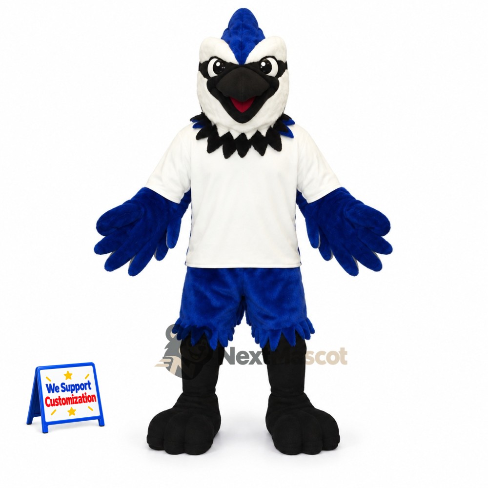 Blue Jay Mascot Costume - White Shirt for Birthday Parties Blue Jay Mascot Costume - White Shirt for Birthday Parties