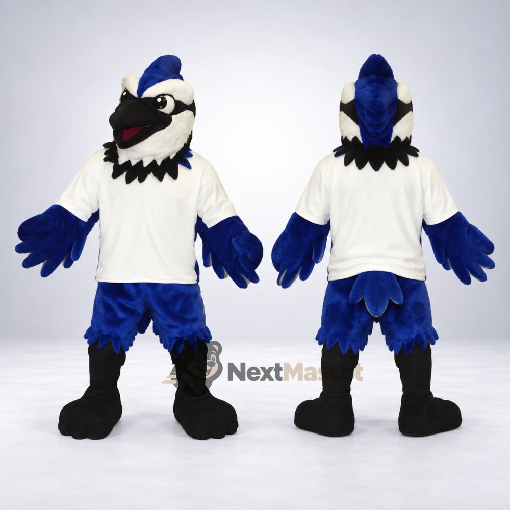 Blue Jay Mascot Costume - White Shirt for Birthday Parties Blue Jay Mascot Costume - White Shirt for Birthday Parties