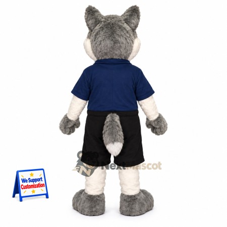 Wolf Mascot Costume - Gray, Navy Shirt Wolf Mascot Costume - Gray, Navy Shirt