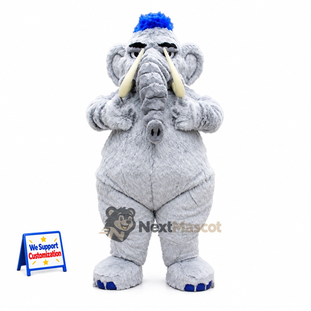 Elephant Mascot Costume - Gray, Blue Hat for Parades Elephant Mascot Costume - Gray, Blue Hat for Parades