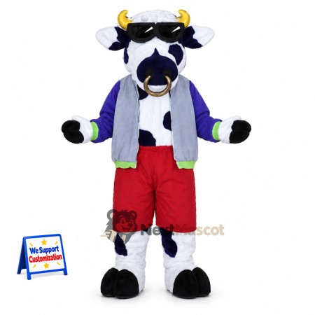 Cow Mascot Costume - Red Shorts and Purple Vest Cow Mascot Costume - Red Shorts and Purple Vest