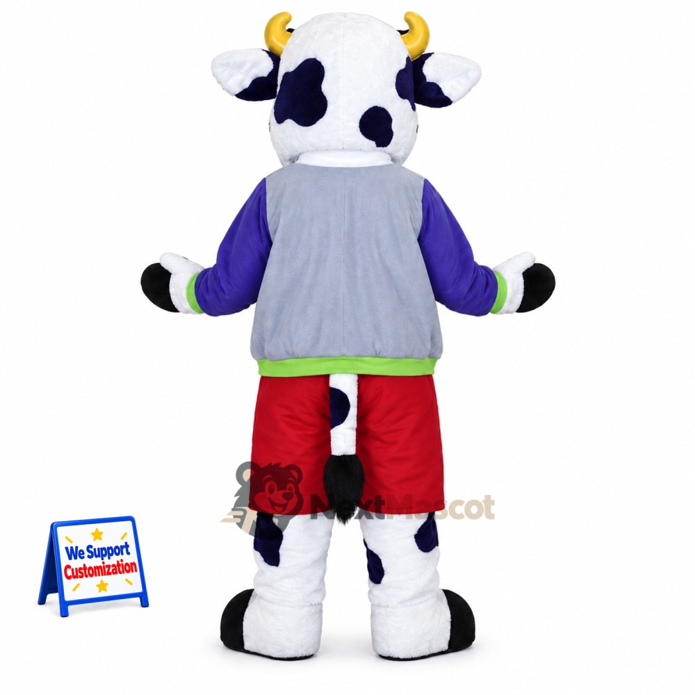 Cow Mascot Costume - Red Shorts and Purple Vest Cow Mascot Costume - Red Shorts and Purple Vest