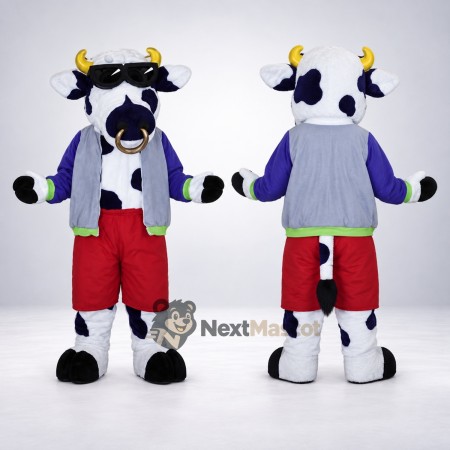 Cow Mascot Costume - Red Shorts and Purple Vest Cow Mascot Costume - Red Shorts and Purple Vest