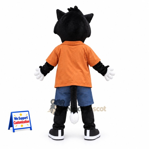Wolf Mascot Costume - Black and White, Orange Shirt Wolf Mascot Costume - Black and White, Orange Shirt