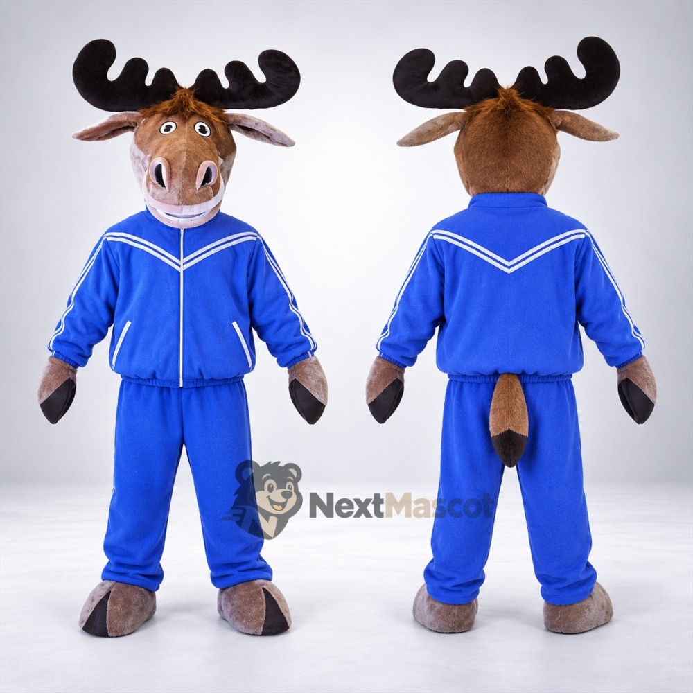 Moose Mascot Costume - Blue Tracksuit Moose Mascot Costume - Blue Tracksuit