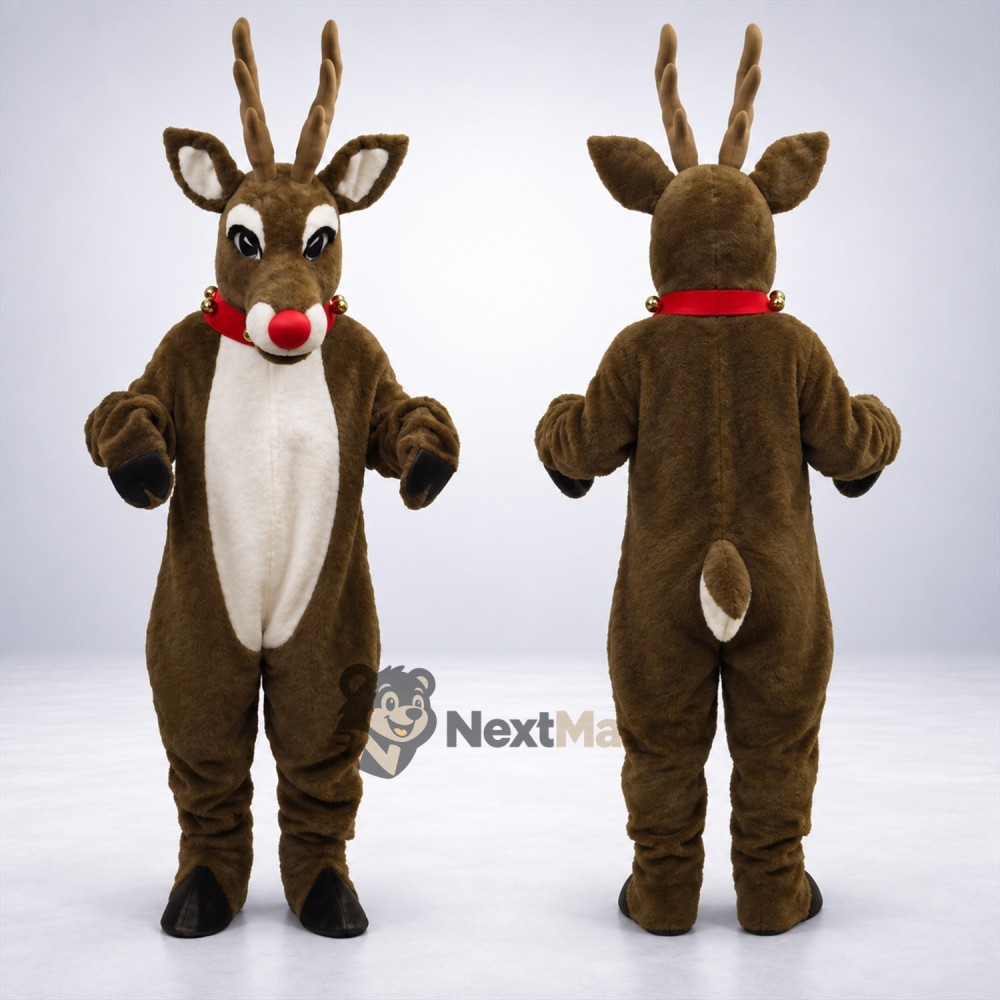 Deer Mascot Costume - Brown, Red Collar for Parades Deer Mascot Costume - Brown, Red Collar for Parades