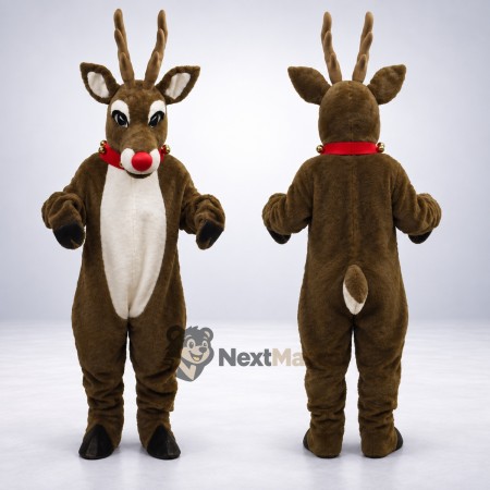 Deer Mascot Costume - Brown, Red Collar for Parades Deer Mascot Costume - Brown, Red Collar for Parades