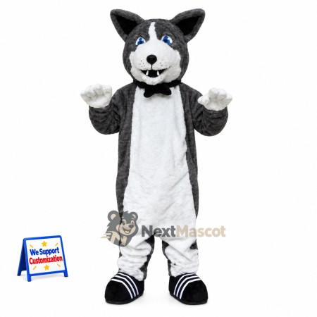 Husky Mascot Costume - Gray, Bow Tie for School Events Husky Mascot Costume - Gray, Bow Tie for School Events
