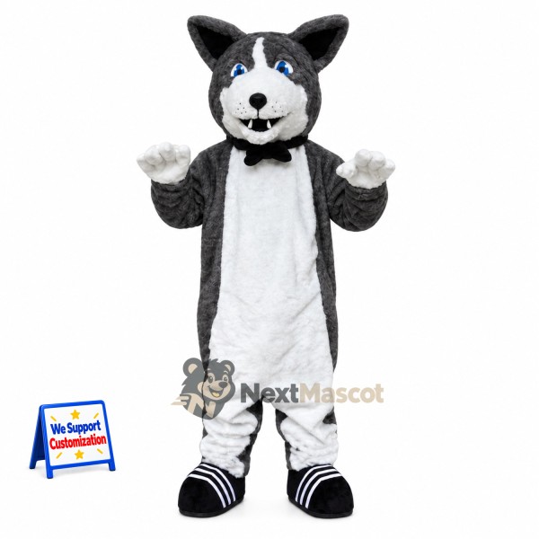 Husky Mascot Costume - Gray, Bow Tie for School Events