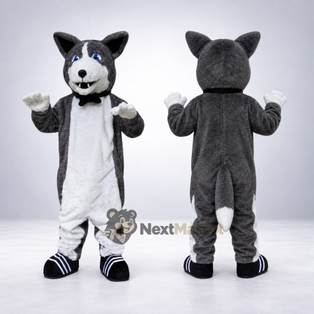 Husky Mascot Costume - Gray, Bow Tie for School Events Husky Mascot Costume - Gray, Bow Tie for School Events
