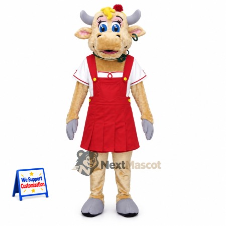 Cow Mascot Costume - Red Overalls for Parades Cow Mascot Costume - Red Overalls for Parades