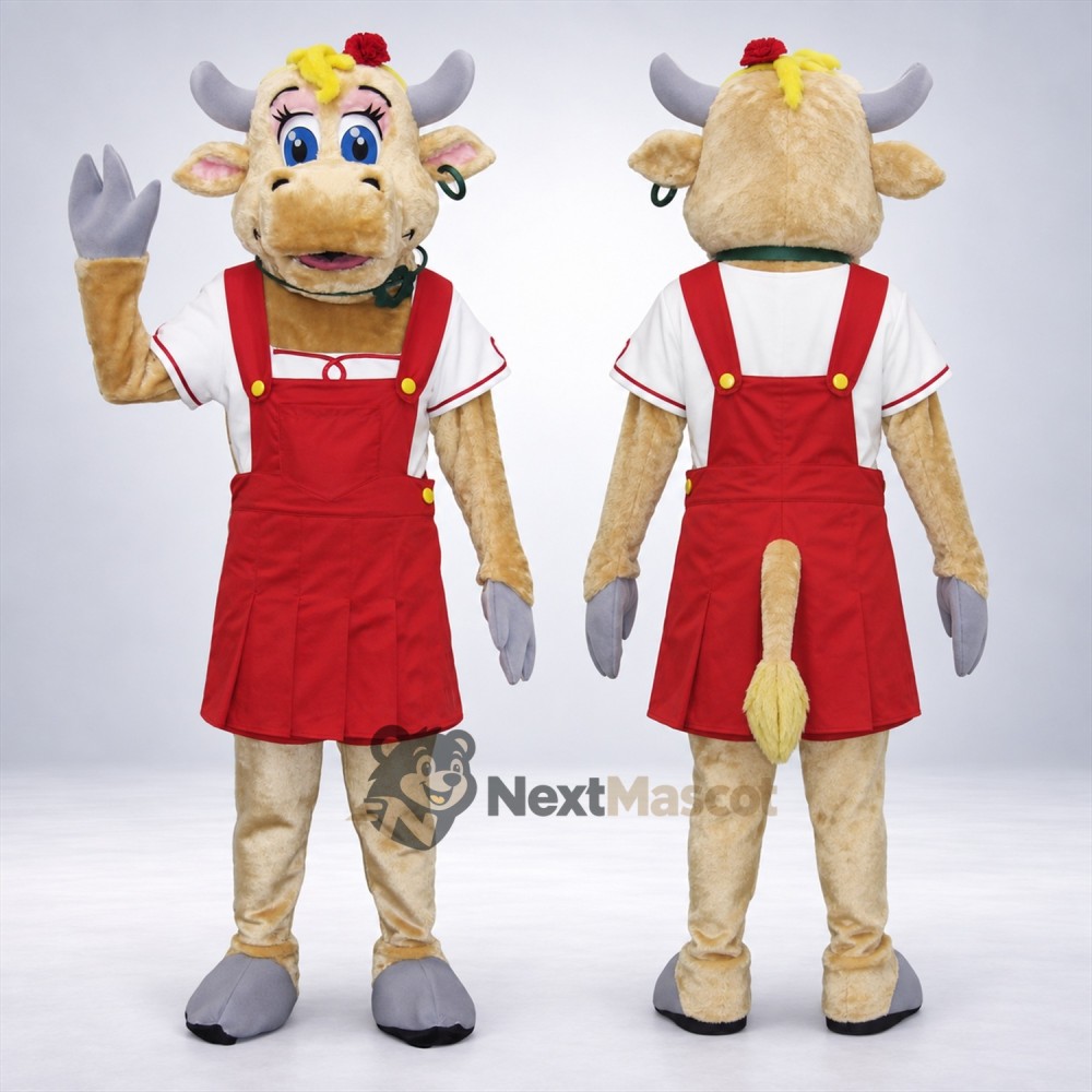Cow Mascot Costume - Red Overalls for Parades Cow Mascot Costume - Red Overalls for Parades