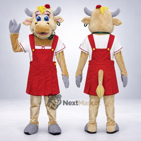 Cow Mascot Costume - Red Overalls for Parades Cow Mascot Costume - Red Overalls for Parades