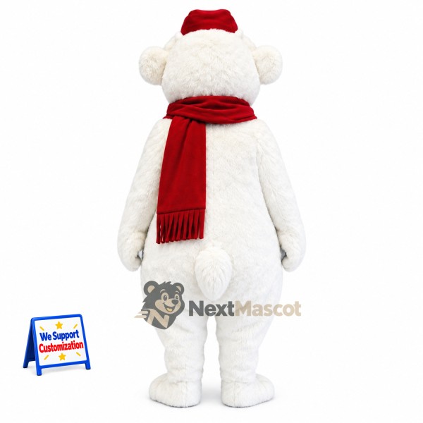 Polar Bear Mascot Costume - Red Scarf for Community Events Polar Bear Mascot Costume - Red Scarf for Community Events