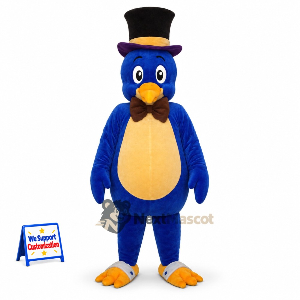 Penguin Mascot Costume - Blue, Top Hat