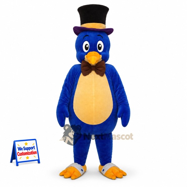 Penguin Mascot Costume - Blue, Top Hat