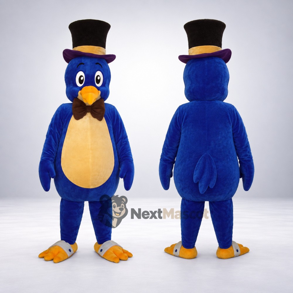 Penguin Mascot Costume - Blue, Top Hat