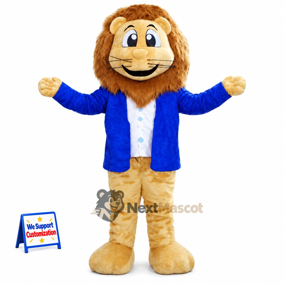 Lion Mascot Costume - Blue Jacket, Yellow Buttons